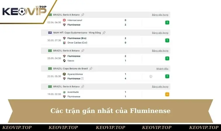 Các trận gần nhất của Fluminense