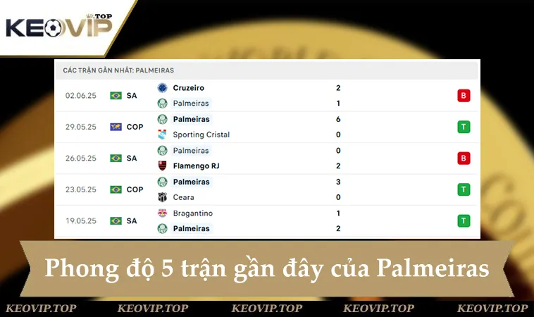 Phong độ Palmeiras 5 trận gần đây